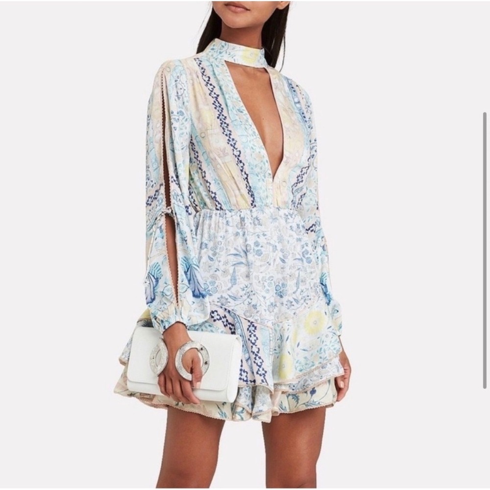 Hemant & Nandita Womens Sakura Crinkle Floral Festival Boho Ruffle Mini Dress XS